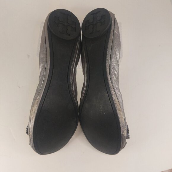 Tory Burch Metallic Silver Leather Eddie Scrunch Ballet Flats Size 8.5M - Picture 8 of 12